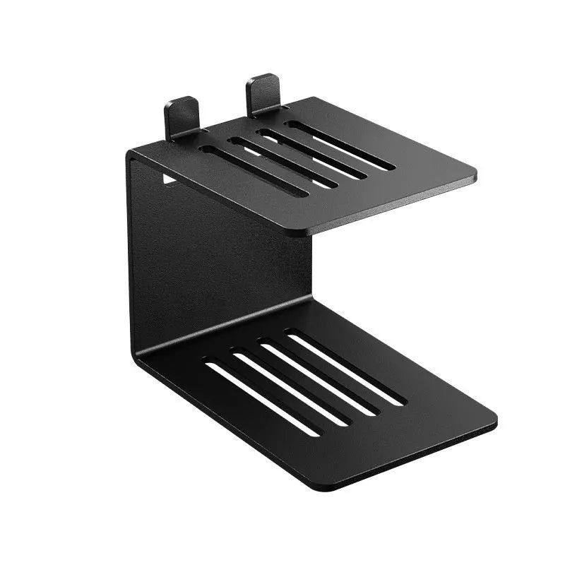 Metallic desktop sound shockproof elevated rack in black carbon steel, single layer, minimalist design