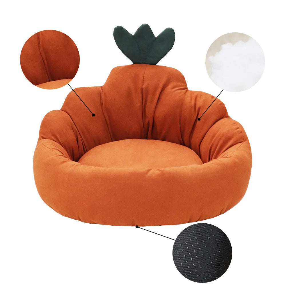Carrot Kennel universal dog bed for small and medium dogs in blue plush fabric with raised edges