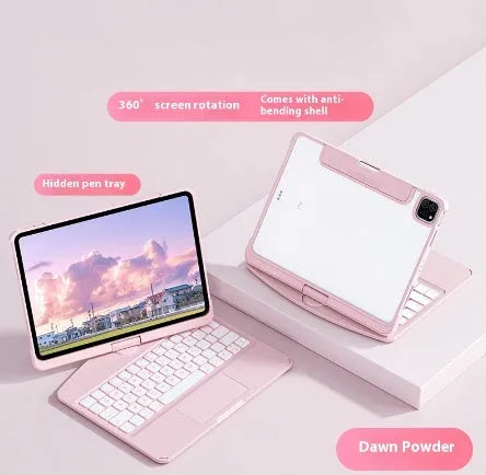 360 swivel transparent keyboard case for iPad with trackpad and telescopic pen slot