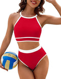 Women's solid colour minimalist nylon bikini swimsuit in sky blue, brief cut