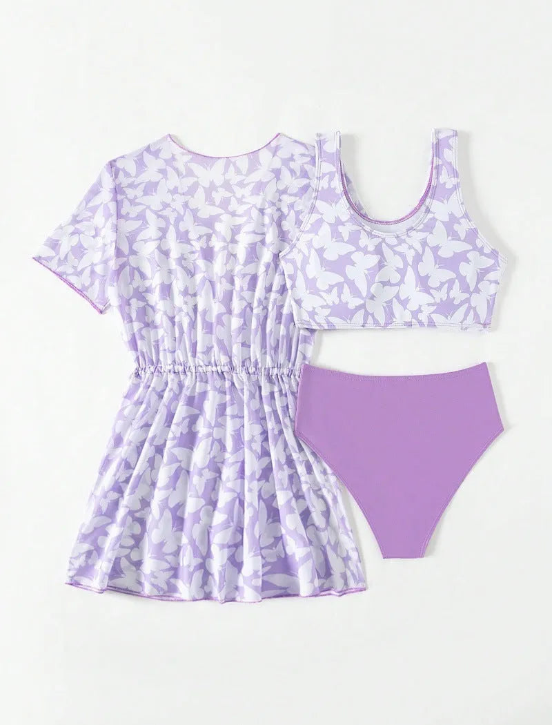 Girls' three-piece swim cover-up set in colour 3218 with coat, vest, and pants for swimming ages 8-12