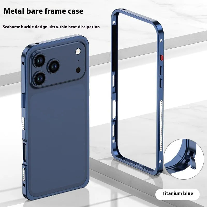Seahorse buckle frame heat dissipation phone case in deep space black for Apple iPhone