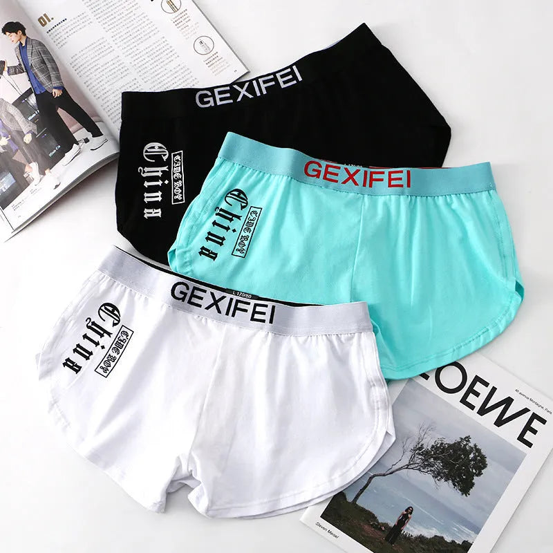Men's loose fit cotton boxer briefs in multiple colours on a white background.