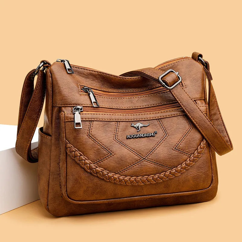 Soft PU leather women's shoulder bag with horizontal square shape in black, red, yellow or blue