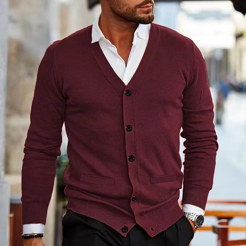 Men's slim fit acrylic cardigan sweater coat in multiple colours for autumn winter