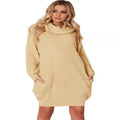Women's apricot lapel collar acrylic sweater with pockets loose slim fit