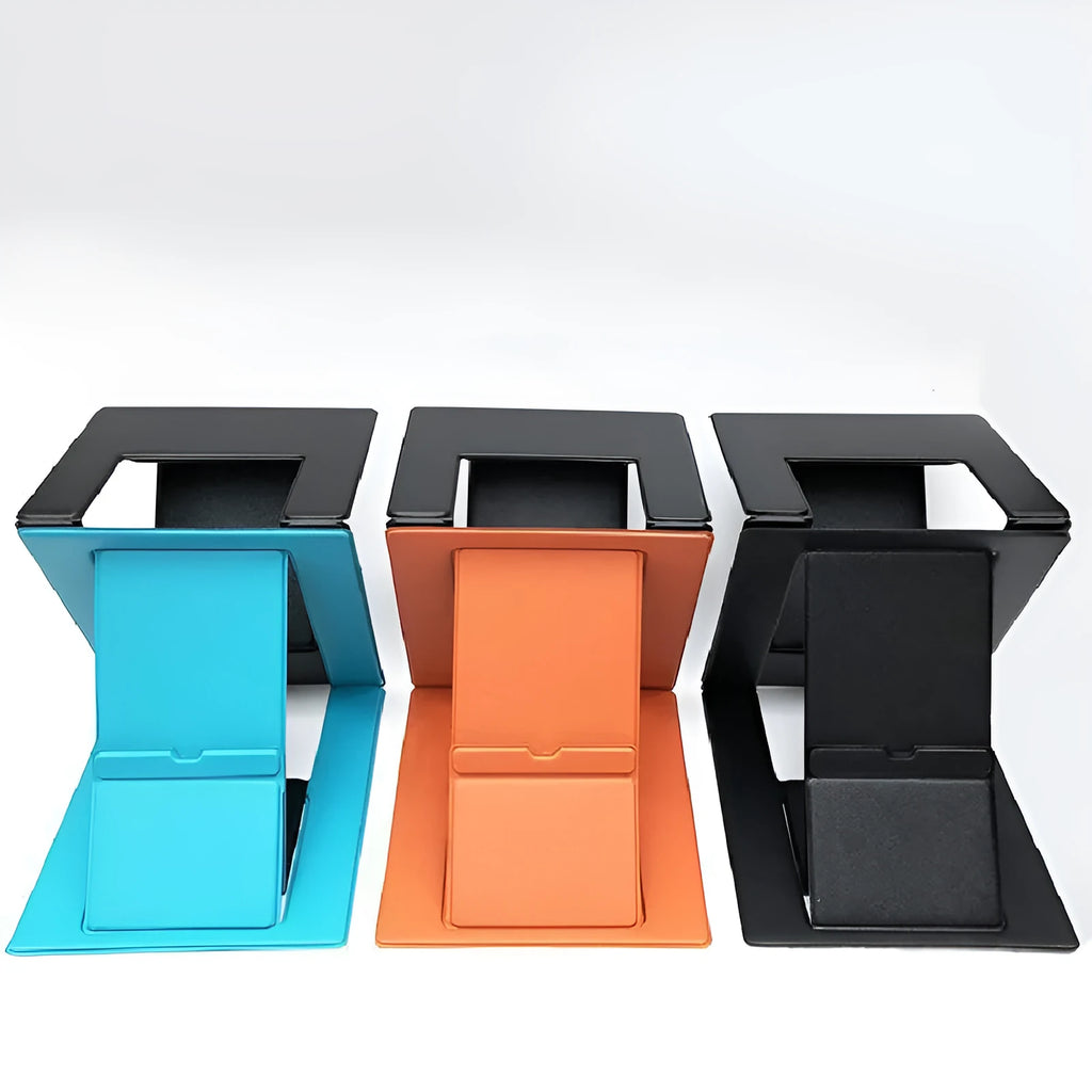 Adjustable folding laptop stand in blue, black or orange, 28.5cm wide, 725g, multi angle tablet support