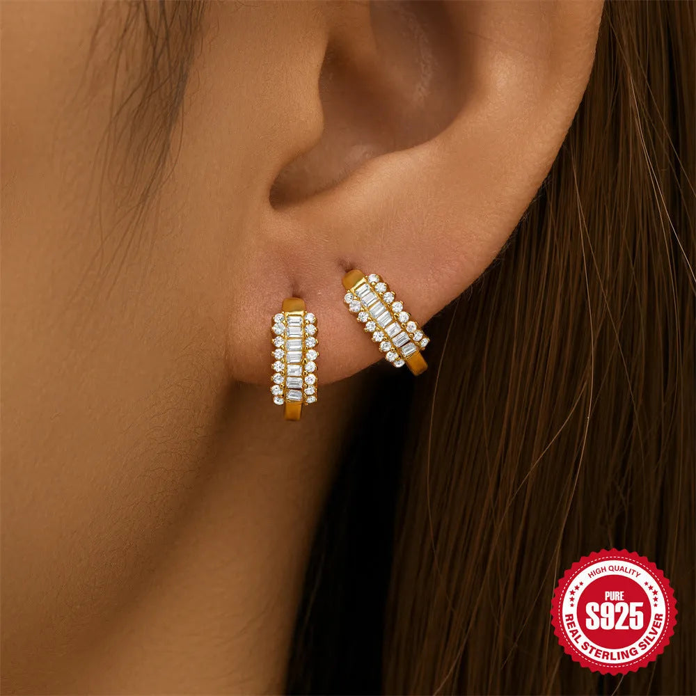 Sterling silver geometric stud earrings with small round design in gold and silver colour options