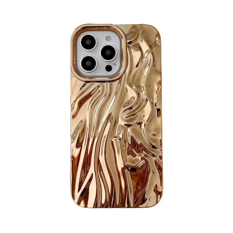 Three-dimensional pleated TPU phone case for Apple iPhone with electroplating finish in pink colour