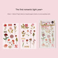 Huazhisen series sticker material pack showing forest-themed designs on cotton linen sheets with transfer paper backing