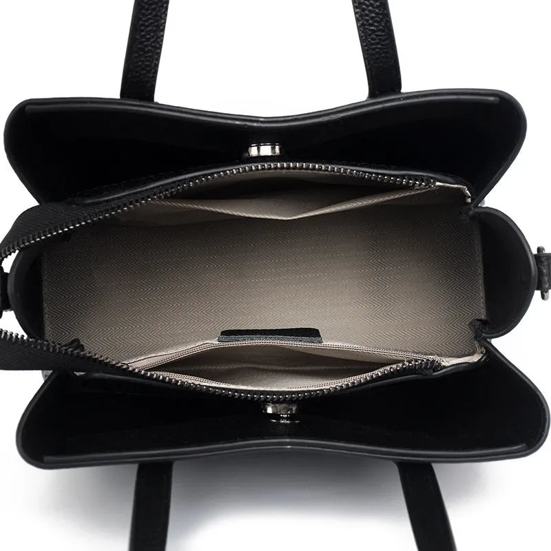 Women's genuine cowhide leather handbag in horizontal square shape with single shoulder strap