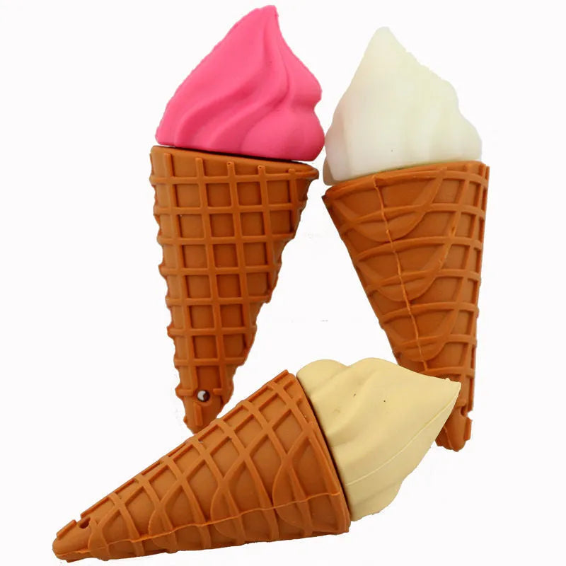 Pink ice cream shaped USB flash drive on a white background.