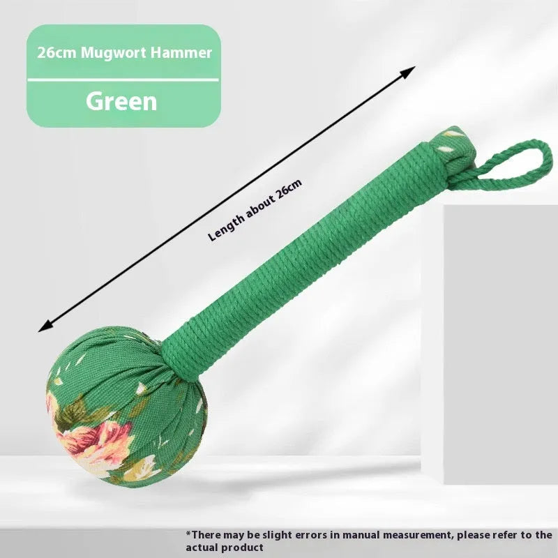 Argy wormwood handheld massage hammer in green colour showing 26cm length measurement