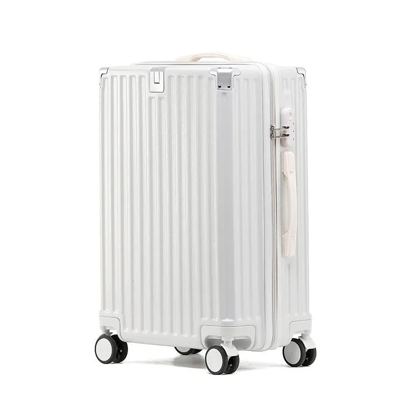 Aluminium frame travel luggage case in avocado green with universal wheels and a USB charging port.