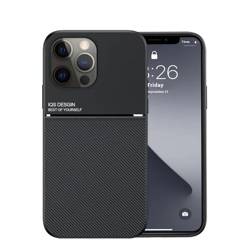 Promax textured magnetic silicone phone case for Apple iPhone 14 Pro Max in black leather-style finish