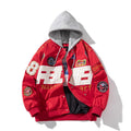 American motorcycle baseball uniform in black, red, or blue with optional detachable hood