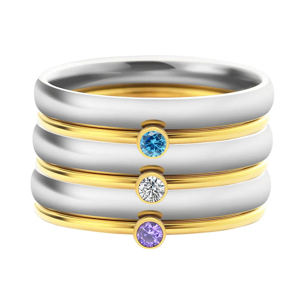 December birthstone superimposed engraved titanium steel ring in UK sizes 5-10