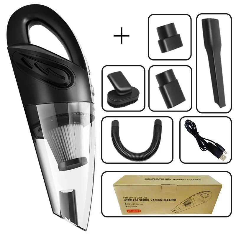 Black 120W wireless dry and wet handheld vacuum cleaner with 3500 mbar suction for car and home use