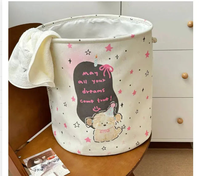 Foldable cotton laundry basket in modern style with animal print options for bedroom or bathroom storage