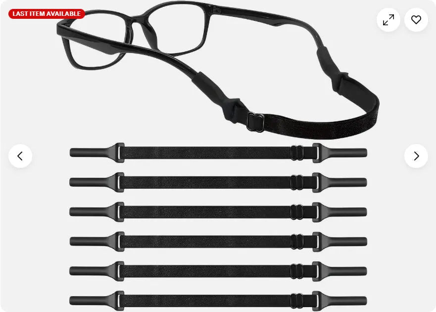 Black adjustable glasses cord with silicone earpiece attachments for anti-slip eyewear security