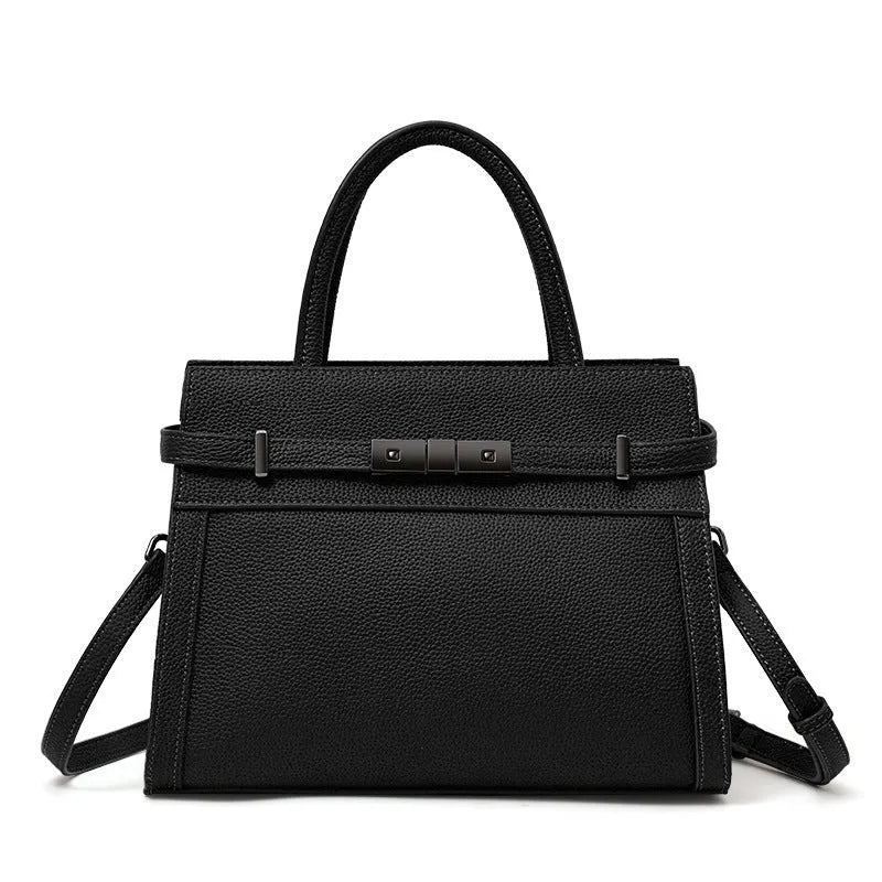 Genuine leather women's crossbody bag in horizontal square shape with clamshell opening