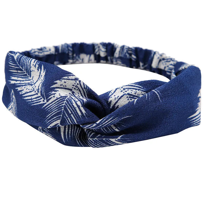 Women's polka dot printed bohemian sweet simple cloth hair band in floral checker pattern