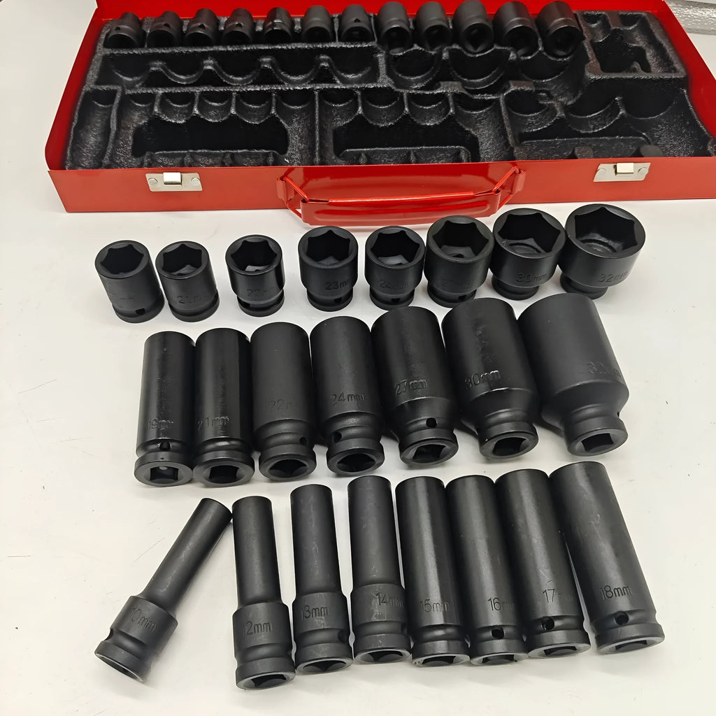 35-piece carbon steel hexagonal socket set in a plastic box, with 1/2 inch drive heavy thickening lengthening design for home machine repair