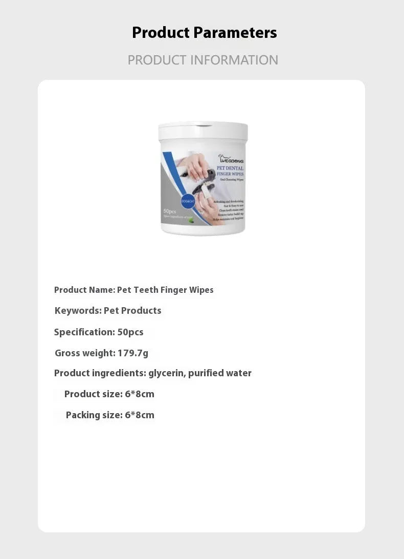 Can of 50 disposable pet teeth cleaning finger stall wipes for dog dental care