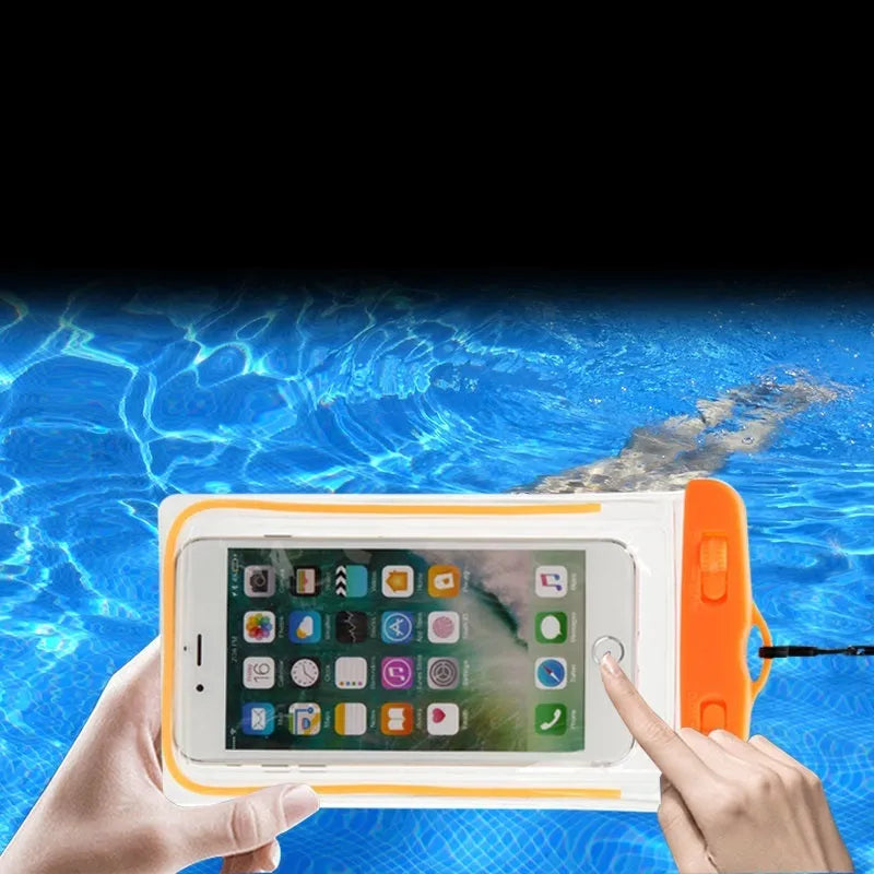 Universal waterproof luminous touch screen phone case in blue for outdoor sports