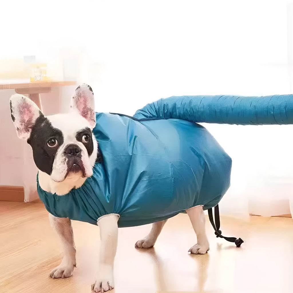 Blue high-density Oxford cloth pet drying bag for dogs and cats after baths, shown in size L
