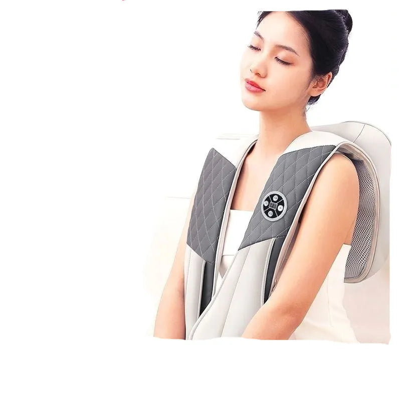 Beige multifunctional massage shawl neck massager with tapping technology for shoulder and back relief, UK plug