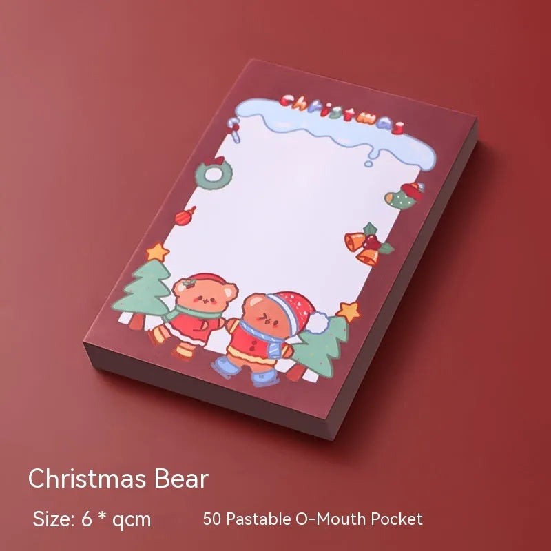 Christmas sticky notes set showing eight festive designs including Santa Claus, Snowman, Elf, and Christmas Bear patterns
