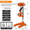 Vertical stainless steel manual citrus juicer shown in a choice of colours and with pointed tip, flat top, and double headed style options.