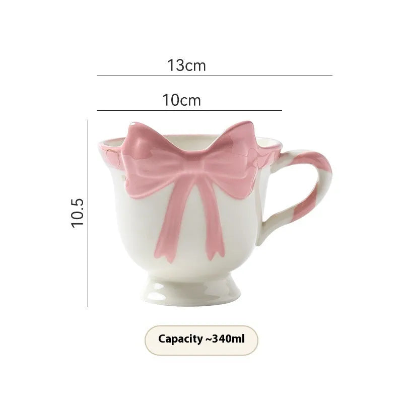 Ceramic mug with girl heart bow design in white powder or black pink colour, 301-400ml capacity