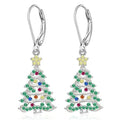 White gold colour Christmas tree earrings with star-shaped copper design for women