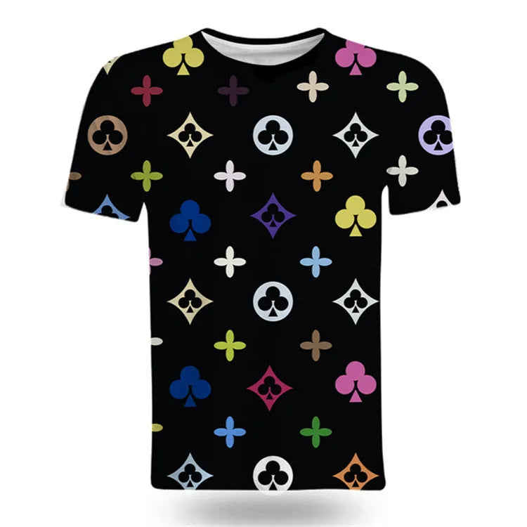 Men's loose-fit short-sleeve T-shirt with cartoon 3D print, milk silk and spandex, sizes XXS to XXXXL