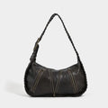 Vintage weave large capacity commuter shoulder bag in brown PU with single strap