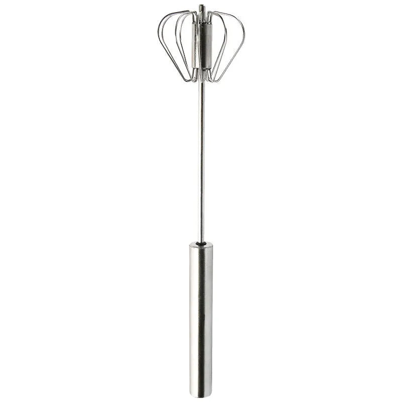 Semi-automatic stainless steel egg beater whisk with hand pressure rotating handle, 10 steel wires, silvery colour