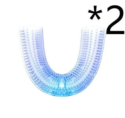 360 degree U-shaped electric toothbrush with blue light, food grade silicone bristles, and USB charging cable