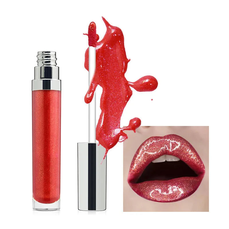 Pearl lip gloss logo-free round tube with moisturising clear lip oil, available in multiple colour styles