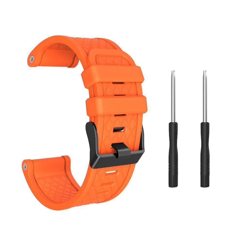 Jiaming compatible 26mm silicone watch strap with black stainless steel buckle in eight colour options.