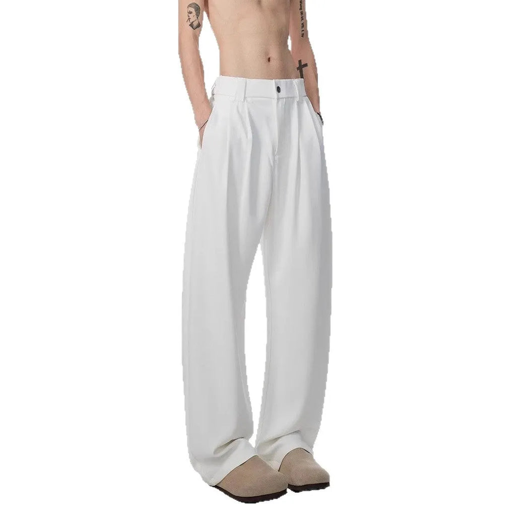 Men's drape ice silk leggings in black, lightweight polyester, micro elastic fit, casual leisure trousers