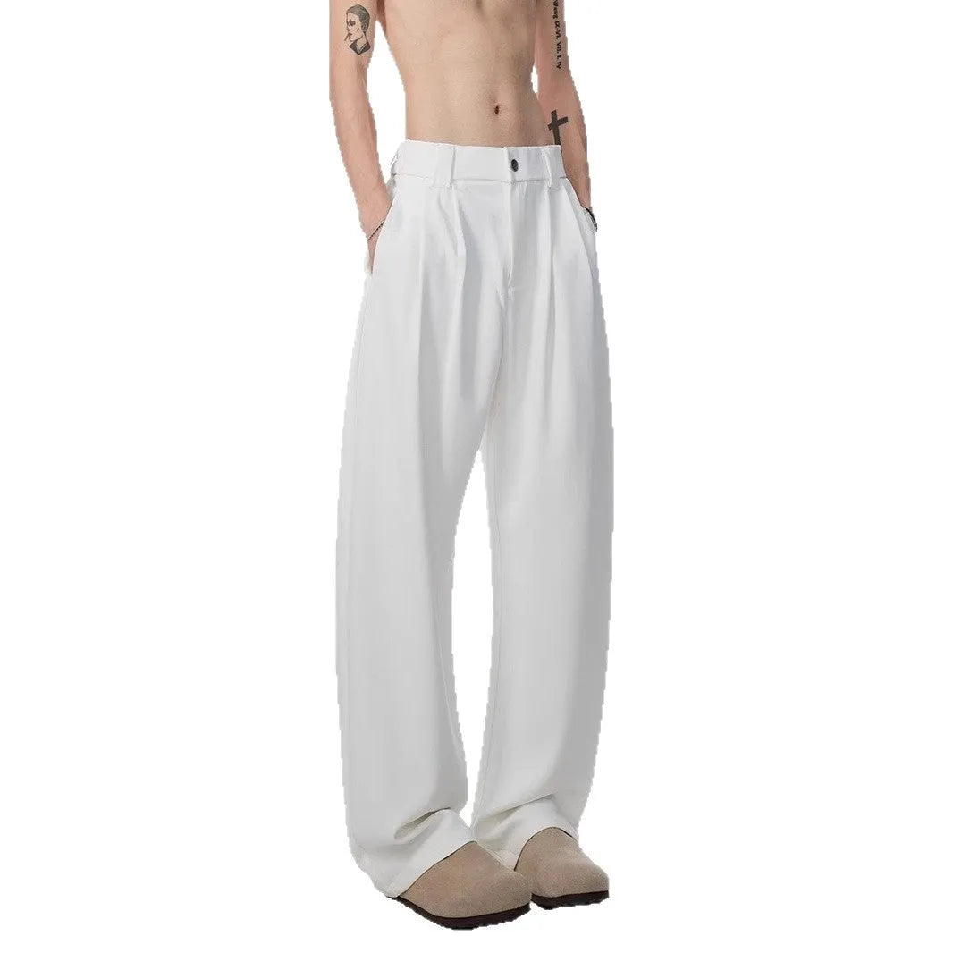 Men's drape ice silk leggings in black, lightweight polyester, micro elastic fit, casual leisure trousers