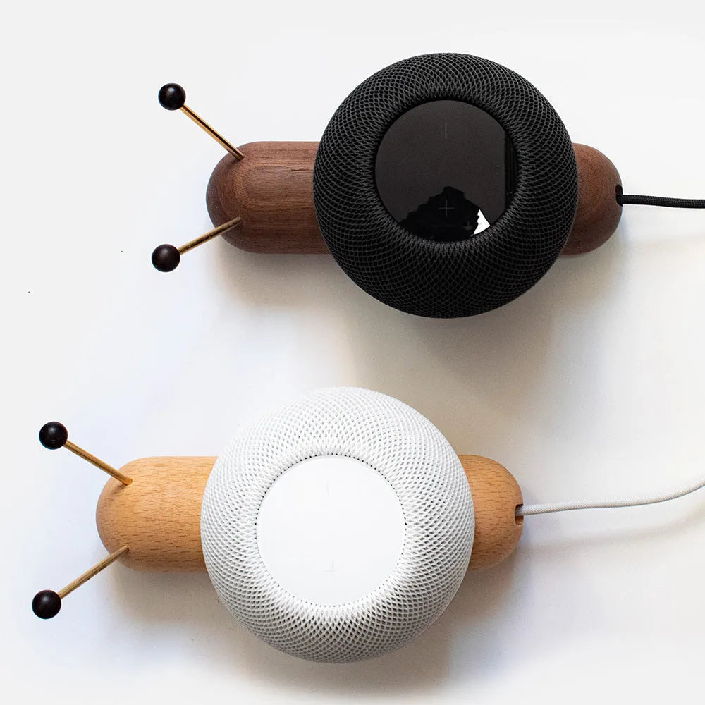 Khaki brown non-slip desktop bracket for Apple HomePod smart speaker with cable management