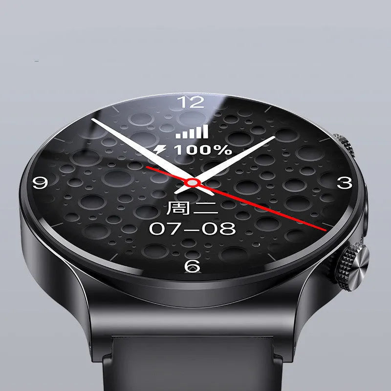 Smart watch with 1.28-inch screen showing time display, black colour variant on wrist