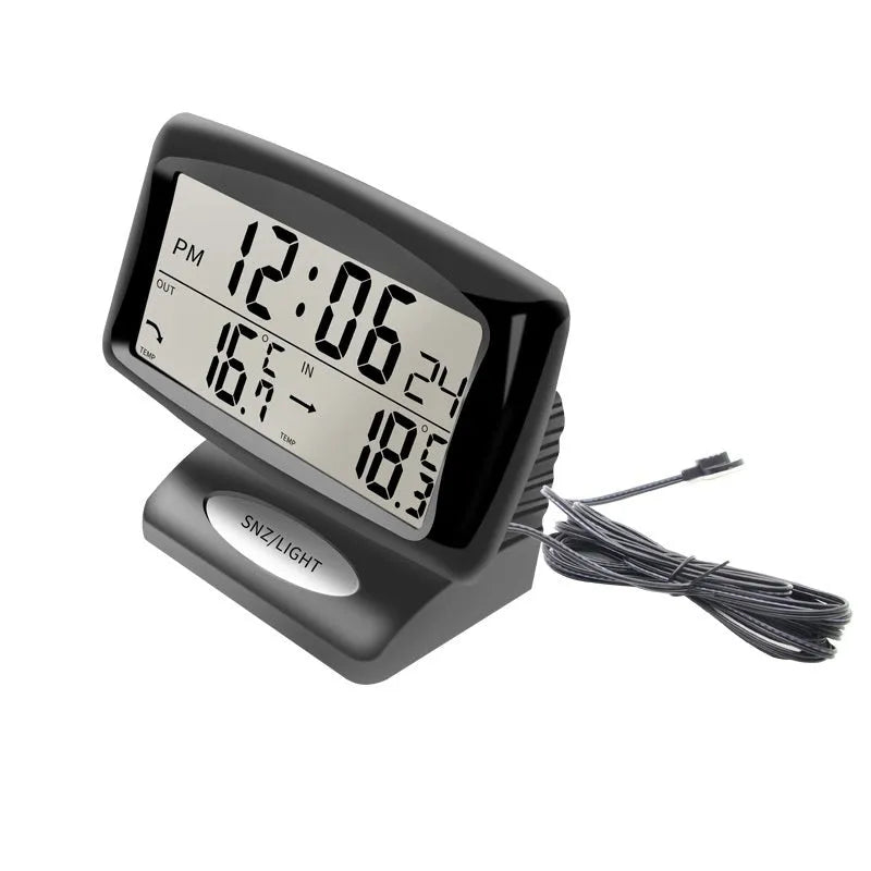Black SH-350 vehicle mounted dual thermometer clock with inside and outside temperature display, 85 x 24mm