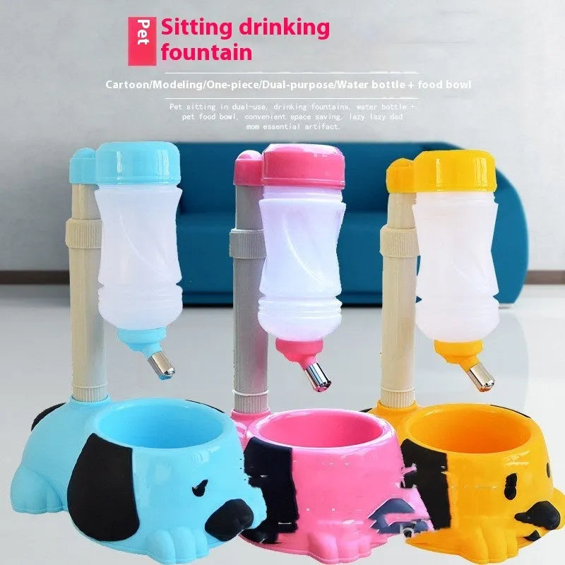 Adjustable height pet drinking bowl with rod lifting mechanism in blue colour