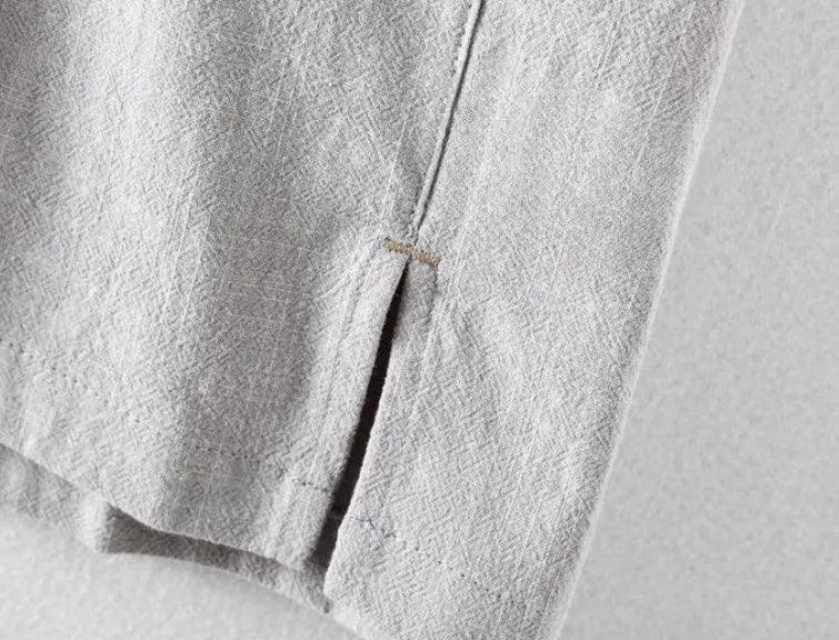 Men's loose fit cotton linen blend shirt in milky white colour showing casual summer styling