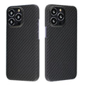 Kevlar fibre iPhone case in dull black with stripe design and Magsafe magnetic absorption option