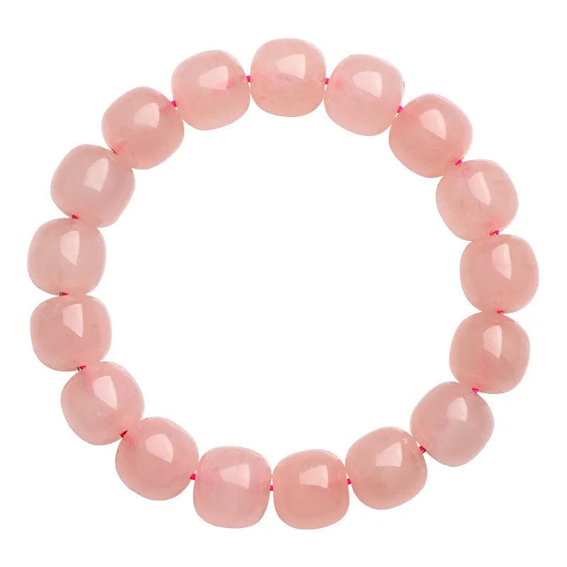 Natural pink crystal barrel bead bracelet geometric design 8x10mm